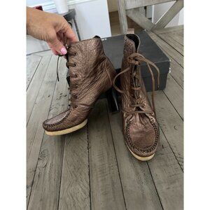 Gianna Melani Italian Designer Brown Lace up Heel Boots Womens 37 7